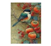 Autumn Persimmon Orchard with Bird Jigsaw Puzzle for Adults, 500 Piece
