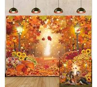 Autumn Photo Backdrop Autumn Maple Leaves Forest Scenery Photography Background Fall Pumpkins Harvest Party Decorations Banner Background (6X4FT (180x120cm))