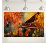 Autumn Piano and Violin Backdrop, Fall Nature Scene Artwork, Musical Decor for Photography Events, Seasonal Beautiful Background for Parties 71x43 Inch