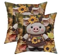 Autumn Pig Throw Pillow Covers Set of 2, Cute Sunflower Piglet Decorative Cushion Cases, Fall Harvest Farmhouse Decor for Home Sofa Bed Couch 18x18 Inch
