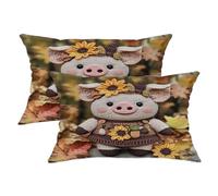 Autumn Pig Throw Pillow Covers Set of 2, Cute Sunflower Piglet Decorative Cushion Cases, Fall Harvest Farmhouse Decor for Home Sofa Bed Couch 20x12 Inch