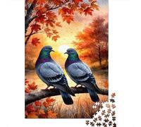 Autumn Pigeons Sunset Recycled Paper Jigsaw Puzzle: Two Pigeons at Sunset for Adults 14-99 Years Educational Game Challenge 70x50cm/1000pcs