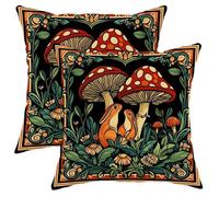 Autumn Pillow Covers Set of 2, Woodland Mushroom Design Throw Pillows, Decorative Nature Inspired Cushion Covers for Cozy Home Sofa Bed Couch 16x16 Inch