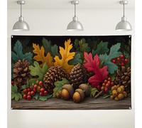 Autumn Pine Cone Wall Backdrop, Rustic Fall Nature Photography Background, Vibrant Leaf for Thanksgiving Events, Seasonal Indoor/Outdoor Use 71x43 Inch