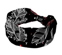 Autumn Pink White Leaves Dot Black Background Headbands for Women, Wide Turban Headband, Non Slip Head Wraps, Elastic Sweat Yoga Workout Hairband Soft Hairwrap Bandana