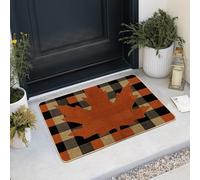 Autumn Plaid Doormat, Orange Leaf Mat for Outdoor & Indoor Entrance Fall Decor, Waterproof Non-Slip Dust Absorbent Welcome Mat, Easy Clean 29x17 Inch