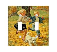 Autumn Playful Light Switch Cover Plates, Bright Yellow Leaves for Kid's Room Decor, Thermoplastic Wall Plates, Standard Size Double Toggle