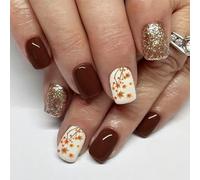 Autumn Press on Nails - Brown False Nails - 24pcs Fake Nails Short Square with Glossy Surface, Elegant Maple Leaves Dseign - Fashion, Versatile,Durable, Remvable, Acrylic Nails for Women