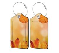Autumn Printing Luggage Tags for Suitcases Pu Leather Luggage Tags Privacy Flip Cover, Stainless Steel Loop & Waterproof Address Card (1pack/2pack/4pack)