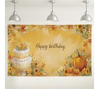 Autumn Pumpkin Birthday Backdrop, Floral Fall Celebration Party Decorations, Festive Indoor/Outdoor Photography Background for Birthdays & Harvest Seasons 71x43 Inch