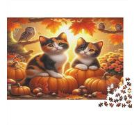 Autumn Pumpkin Cat 1000 Piece Jigsaw Puzzle Paper for Adults Cozy Fall Scene Relaxation Concentration Family Home Decor Gift 70x50cm/1000pcs