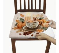 Autumn Pumpkin Chair Seat Covers, Removable Stretch Spandex Cushion Slipcovers with Cozy Coffee Design, Fall Decorative Covers for Home Dining Decor 6PCS
