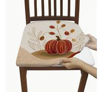 Autumn Pumpkin Chair Seat Covers, Stretch Removable Spandex Cushion Slipcovers with Floral Design, Fall Decorative Covers for Kitchen Dining Room Decor 6PCS
