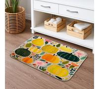 Autumn Pumpkin Design Quick Dry Bath Mat, Retro Floral Pattern Absorbent Non Slip Shower Mat, Cozy Memory Foam Washable Bath Rugs for Bathroom Toilet Decorative 20x32 Inch