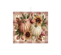 Autumn Pumpkin Dish Drying Mats For Kitchen Counter, Rustic Sunflower Absorbent Dish Drainer Rack Mat, Seasonal Microfiber Drying Pad For Kitchen Counter Decor 16x18 Inch