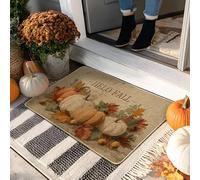 Autumn Pumpkin Doormat, Beige Fall Welcome Mat for Outdoor & Indoor Decor, Leaf Design Rubber Waterproof Non-Slip Entrance Mats, Easy to Clean 29x17 Inch