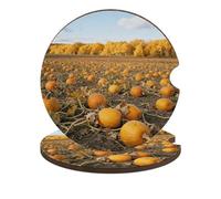Autumn Pumpkin Field 2 Pack Car Coasters for Cup Holders Wooden Absorbent Car Cup Coasters Non-Scratch Cork Base, Water Resistant Cups Mat for Women & Men (Fits Most Cars, SUVs, Trucks)