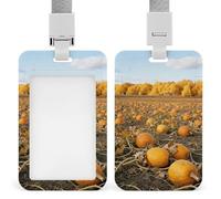 Autumn Pumpkin Field Id Badge Holder - Retractable Badge Holders, Heavy Duty Plastic Id Card Holder with Lanyard, Waterproof Name Tag Sleeve for Nurses, Teachers, Office Professionals