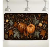 Autumn Pumpkin Floral Backdrop, Vintage Rustic Design Decorations, Fall Harvest Photography Background for Thanksgiving Halloween Events 71x43 Inch