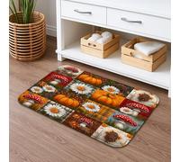 Autumn Pumpkin Floral Quick Dry Bath Mat, Vintage Chrysanthemum Mushroom Absorbent Non Slip Shower Mat, Cozy Flannel Washable Bath Rugs for Bathroom Toilet Restroom Decorative 16x24 Inch