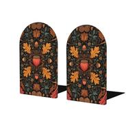 Autumn Pumpkin Flower Book Ends 1 Pair Vintage Fall Wooden Bookends for Shelves Heavy Duty Bookshelf Holder with Anti Slip Base, Book Stopper for Home Office Library
