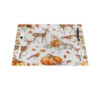 Autumn Pumpkin Forest Deer Animal Vinyl Placemats Set of 1 for Dining Tables,Kitchen Table Mats Heat Resistant Washable Wipeable PVC Place Mat