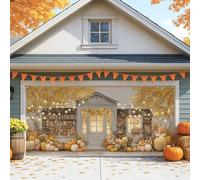Autumn Pumpkin Garage Door Cover, Cozy Fall Harvest Decor for Large Garage Doors, Pumpkin Patch and Bookstore Theme for Outdoor and Indoor Events 157x71 Inch