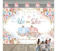 Autumn Pumpkin Gender Reveal Backdrop He or She What Will Our Little Pumpkin Be Photography Background Boy or Girl Baby Shower Newborn Gender Reveal Party Decorations Background (8X6FT (240x180cm))