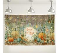Autumn Pumpkin Gender Reveal Backdrop, Rustic Floral Fall Party Decorations, Warm Indoor/Outdoor Photography Background for Baby Shower Celebration 71x43 Inch