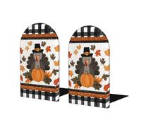 Autumn Pumpkin Leaves Book Ends 1 Pair Maple Leaf Wooden Bookends for Shelves Heavy Duty Bookshelf Holder with Anti Slip Base, Book Stopper for Home Office Library