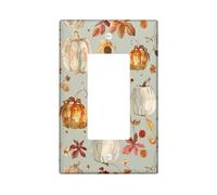 Autumn Pumpkin Light Switch Cover Plate,Gray Beige Fall Leaves Single Toggle Wall Plates,Autumn Thanksgiving Wall Accents,Standard Size Thermoplastic Plate Cover Single Duplex Outlet