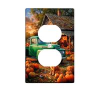 Autumn Pumpkin Light Switch Cover Plate, Green Vintage Truck and Golden Retriever Decor, Seasonal Fall Home Accents, Thermoplastic Wall Plate, Standard Size Single Duplex Outlet