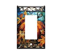 Autumn Pumpkin Light Switch Cover Plate, Orange Fall Leaves Single Toggle Wall Plates, Thanksgiving Decor, Stained Glass Style Wall Accents,Thermoplastic Plate Cover Single Duplex Outlet