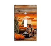 Autumn Pumpkin Light Switch Cover Plate/Outlet Covers, Rustic Orange Truck with Harvest Pumpkins for Fall Decor, Standard Size Thermoplastic Wall Plates Single Toggle
