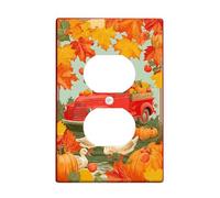 Autumn Pumpkin Light Switch Cover Plate/Outlet Covers, Rustic Red Truck with Leaves for Fall Decor, Thermoplastic Wall Plates, Standard Size Single Duplex Outlet