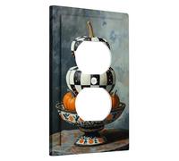 Autumn Pumpkin Light Switch Cover Plates/Outlet Covers, Black White Checkered Decorative Design for Fall Decor, Thermoplastic Wall Plates, Standard Size Single Duplex Outlet