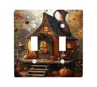 Autumn Pumpkin Light Switch Cover Plates/Outlet Covers, Cozy Gnome House Design for Fall Decor, Thermoplastic Wall Plates, Standard Size Double Toggle