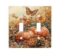 Autumn Pumpkin Light Switch Cover Plates/Outlet Covers, Rustic Orange Gourds for Decor, Thermoplastic Wall Plates, Standard Size Double Toggle