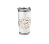 Autumn Pumpkin Line Art Leaves and Squash Blossoms Stainless Steel Insulated Tumbler
