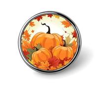 Autumn Pumpkin Maple Leaves Circular Badges Lapel Pin Brooch Pin Art with Lily Flowers Birds Watercolor Brooch Gifts for Women Men Souvenir