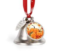Autumn Pumpkin Maple Leaves Ornaments Silver Christmas Bell Ornaments with Wings & Heart Christmas Metal Jingle Bell Pendant with Red Ribbon for Home,Outdoor and Garden Decoration