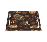 Autumn Pumpkin Mushroom Animal Vinyl Placemats Set of 1 for Dining Tables,Kitchen Table Mats Heat Resistant Washable Wipeable PVC Place Mat