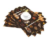 Autumn Pumpkin Mushroom Animal Vinyl Placemats Set of 4 for Dining Tables,Kitchen Table Mats Heat Resistant Washable Wipeable PVC Place Mat