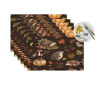 Autumn Pumpkin Mushroom Animal Vinyl Placemats Set of 6 for Dining Tables,Kitchen Table Mats Heat Resistant Washable Wipeable PVC Place Mat