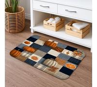 Autumn Pumpkin Patch Quick Dry Bath Mat, Cozy Plaid Harvest Absorbent Non Slip Shower Mat, Seasonal Flannel Washable Bath Rugs for Bathroom Toilet Restroom Decorative 16x24 Inch