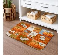 Autumn Pumpkin Patch Quick Dry Bath Mat, Rustic Orange Floral Absorbent Non Slip Shower Mat, Cozy Flannel Washable Bath Rugs for Bathroom Toilet Restroom Decorative 16x24 Inch
