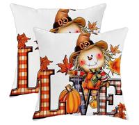 Autumn Pumpkin Pillow Covers Set of 2, Autumn Colored Scarecrow Throw Pillows Case, Outdoor Decorative Square Farmhouse Decor Cushion Covers for Home Sofa Bed Couch 18x18 Inch