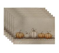 Autumn Pumpkin Placemats, Beige Harvest Decorative Place mats for Dining Table, Non-Slip Washable Indoor Outdoor Party Tableware Set of 6