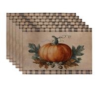 Autumn Pumpkin Placemats, Orange Rustic Harvest Table Mats for Dining Room, Non-Slip Washable Indoor Outdoor Festive Decorative Placemat Set of 6
