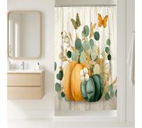 Autumn Pumpkin Shower Curtain, Green Orange Floral Bathroom Decor, Fall Modern Art Waterproof Fabric Shower Curtain with Hooks 36x72 Inch